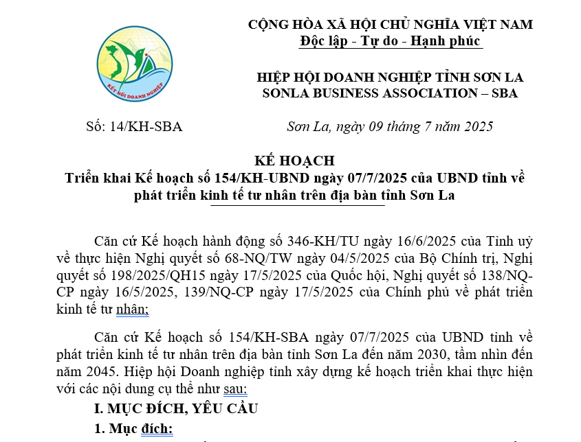  Hiệp hội Doanh nghiệp tỉnh Sơn La: Đồng hành triển khai hiệu quả Kế hoạch phát triển kinh tế tư nhân của tỉnh  