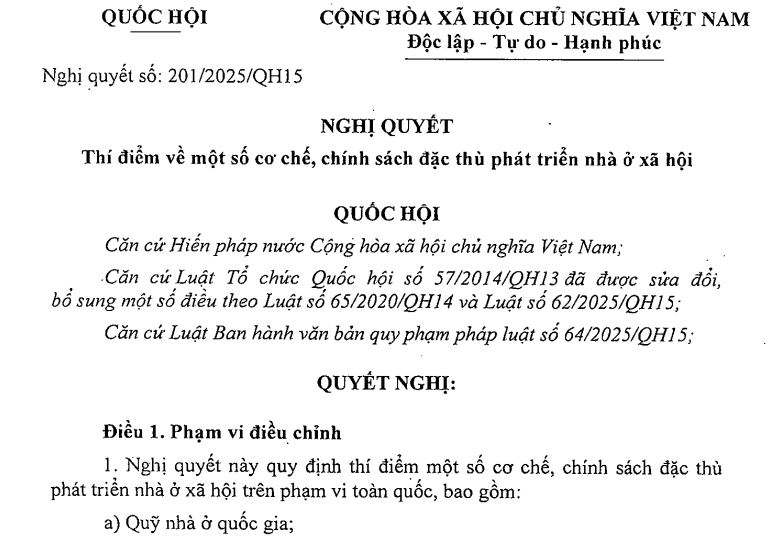Cơ chế, chính sách đặc thù phát triển nhà ở xã hội từ Nghị quyết số 201/2025/QH15 của Quốc hội