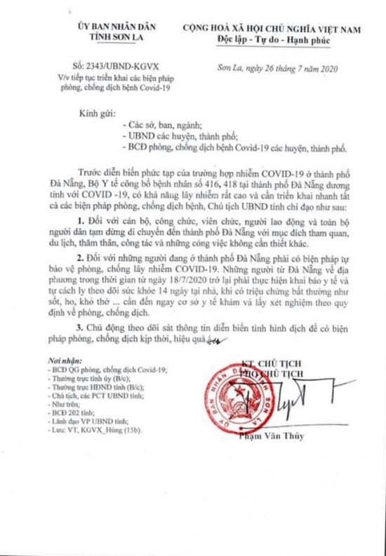 UBND tỉnh chỉ đạo tạm dừng đến Đà Nẵng